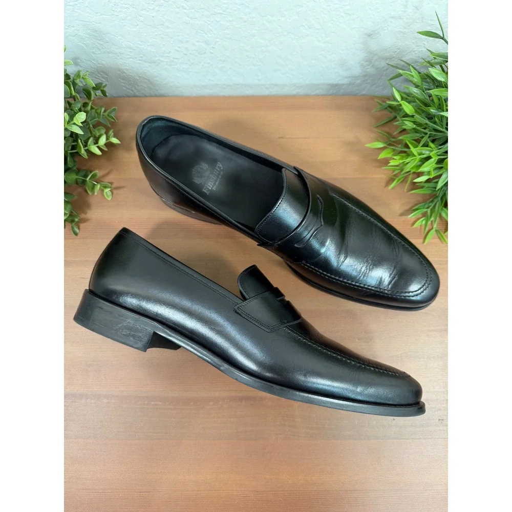 Finsbury Mens Luton Black Leather Penny Loafer Shoes Size 10 US 11